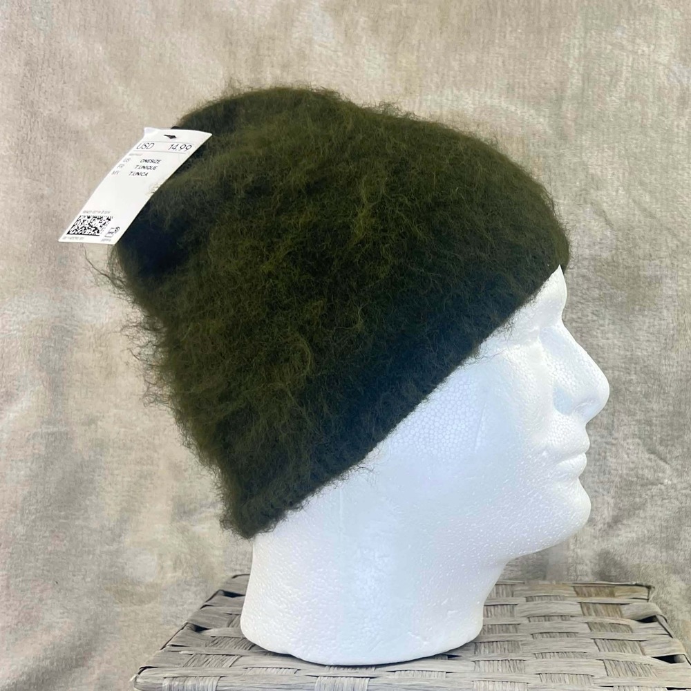 New H&M Olive Green Fuzzy Knit Beanie Hat One Size NWT 1304231
